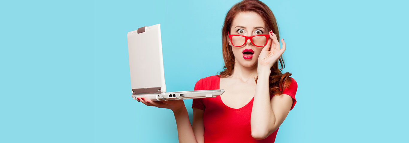 woman with red glasses